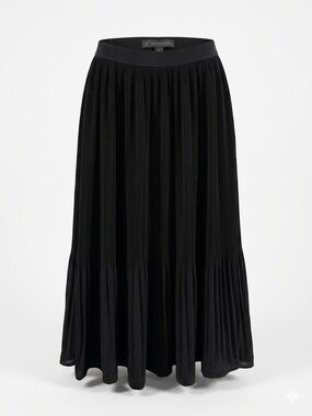 Adrianna Papell Black Pleated Midi Skirt Size Medium Elastic Waist Knit